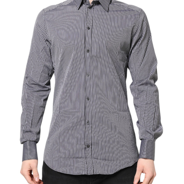 Dolce & Gabbana Black White Striped GOLD Formal Dress Shirt