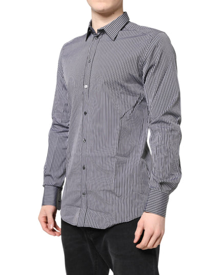 Dolce & Gabbana Black White Striped GOLD Formal Dress Shirt