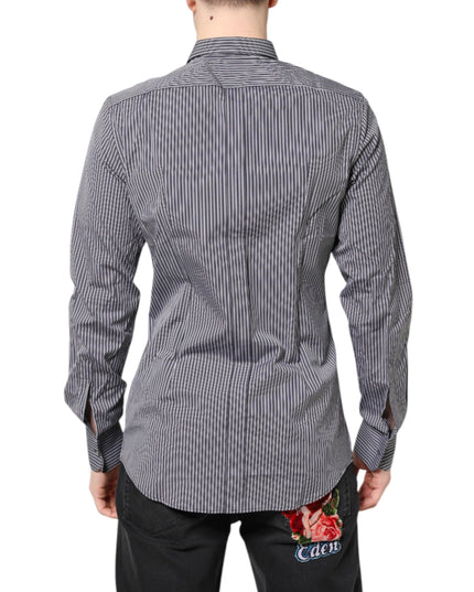 Dolce & Gabbana Black White Striped GOLD Formal Dress Shirt