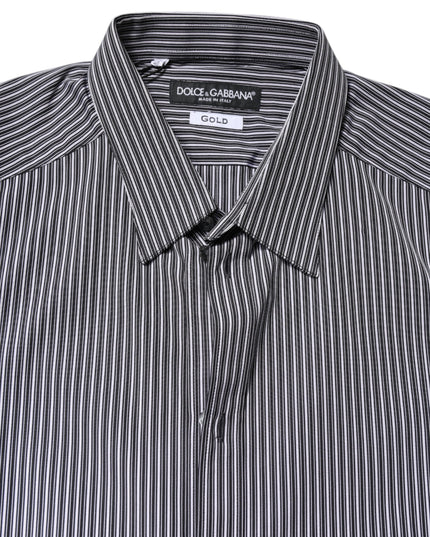 Dolce & Gabbana Black White Striped GOLD Formal Dress Shirt