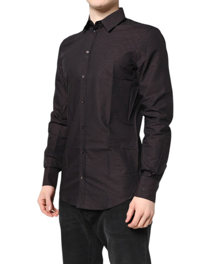 Dolce & Gabbana Maroon Jacquard Cotton GOLD Men Dress Shirt