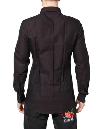Dolce & Gabbana Maroon Jacquard Cotton GOLD Men Dress Shirt