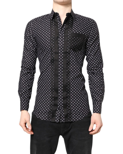 Dolce & Gabbana Black Polka Dot Long Sleeves Gold Formal Shirt