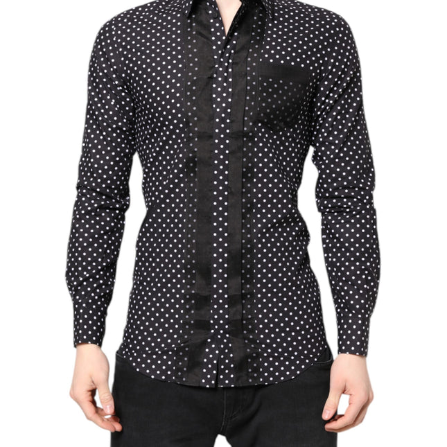 Dolce & Gabbana Black Polka Dot Long Sleeves Gold Formal Shirt