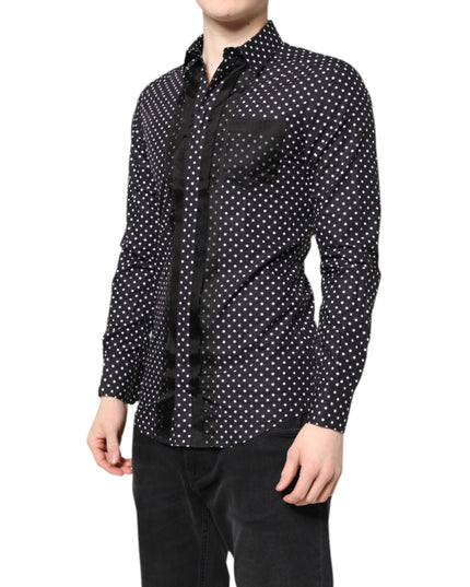 Dolce & Gabbana Black Polka Dot Long Sleeves Gold Formal Shirt