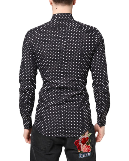 Dolce & Gabbana Black Polka Dot Long Sleeves Gold Formal Shirt