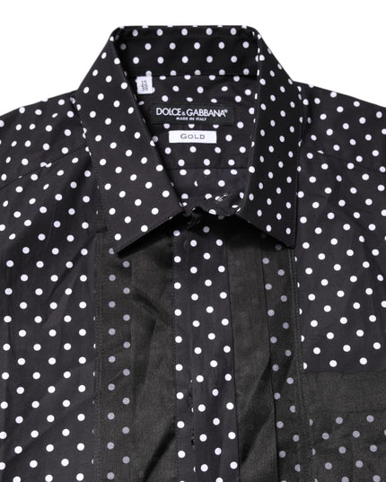 Dolce & Gabbana Black Polka Dot Long Sleeves Gold Formal Shirt