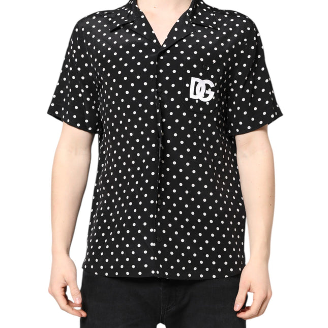 Dolce & Gabbana Black Polka Dot Short Sleeves Casual Shirt