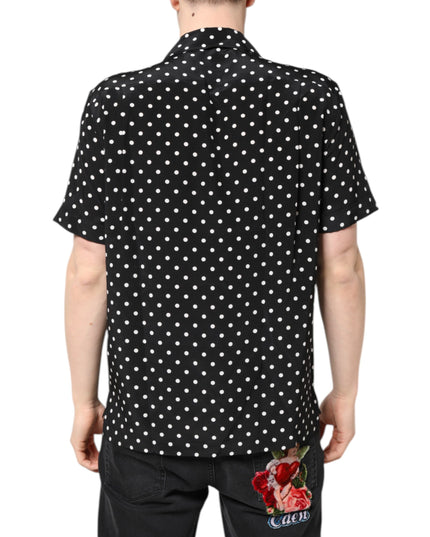 Dolce & Gabbana Black Polka Dot Short Sleeves Casual Shirt