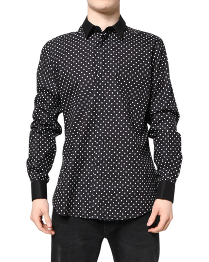 Dolce & Gabbana Black Polka Dot Cotton Formal Dress Shirt