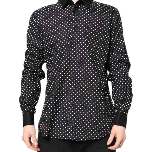 Dolce & Gabbana Black Polka Dot Cotton Formal Dress Shirt