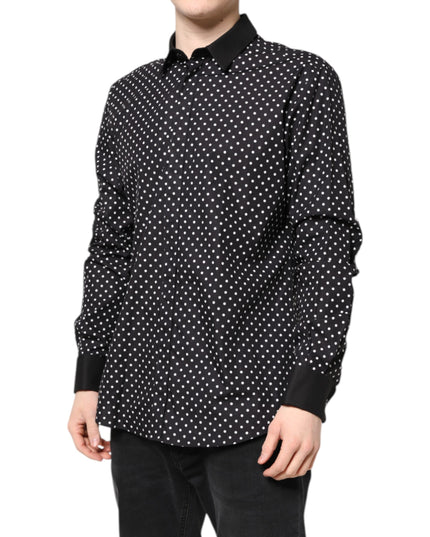 Dolce & Gabbana Black Polka Dot Cotton Formal Dress Shirt