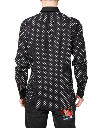 Dolce & Gabbana Black Polka Dot Cotton Formal Dress Shirt
