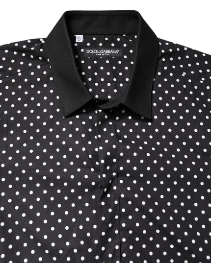 Dolce & Gabbana Black Polka Dot Cotton Formal Dress Shirt