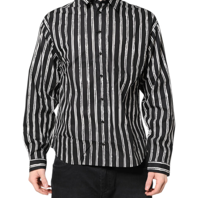 Dolce & Gabbana Black White Striped Cotton Dress Shirt