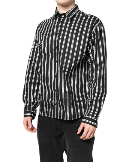 Dolce & Gabbana Black White Striped Cotton Dress Shirt