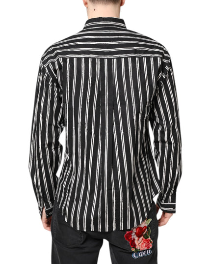 Dolce & Gabbana Black White Striped Cotton Dress Shirt