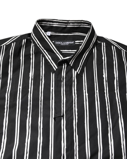 Dolce & Gabbana Black White Striped Cotton Dress Shirt