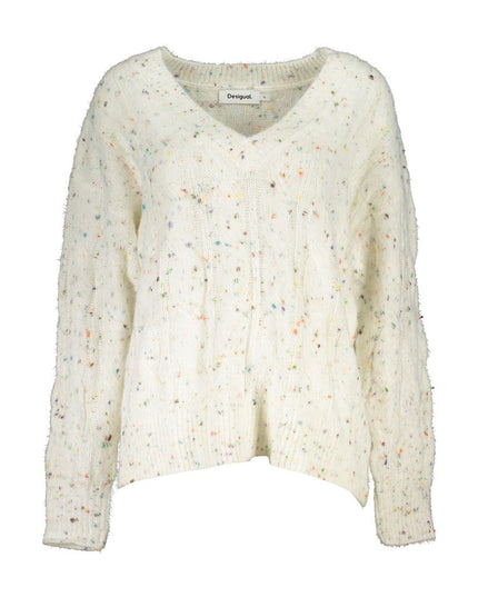Desigual Chic Contrast V-Neck Sweater with Logo Detail