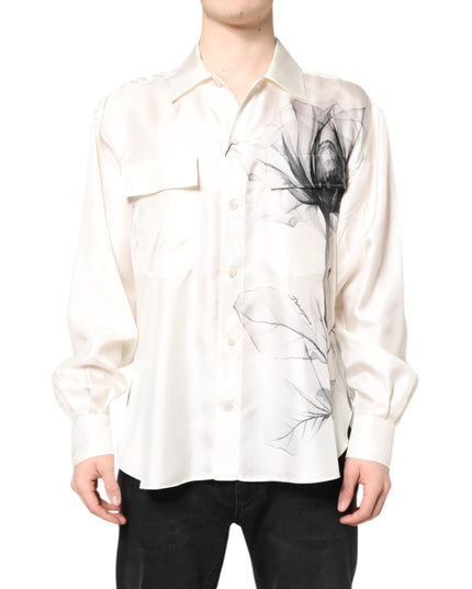 Dolce & Gabbana Ivory Silk Long Sleeves Men Casual Shirt