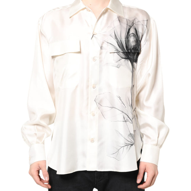 Dolce & Gabbana Ivory Silk Long Sleeves Men Casual Shirt