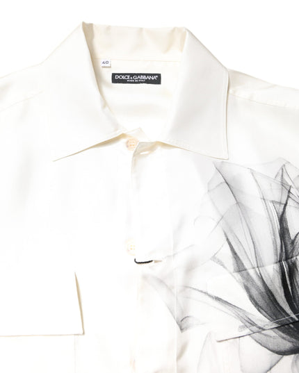 Dolce & Gabbana Ivory Silk Long Sleeves Men Casual Shirt