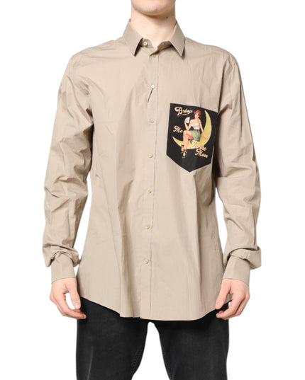 Dolce & Gabbana Beige Pin Up Print MARTINI Men Casual Shirt