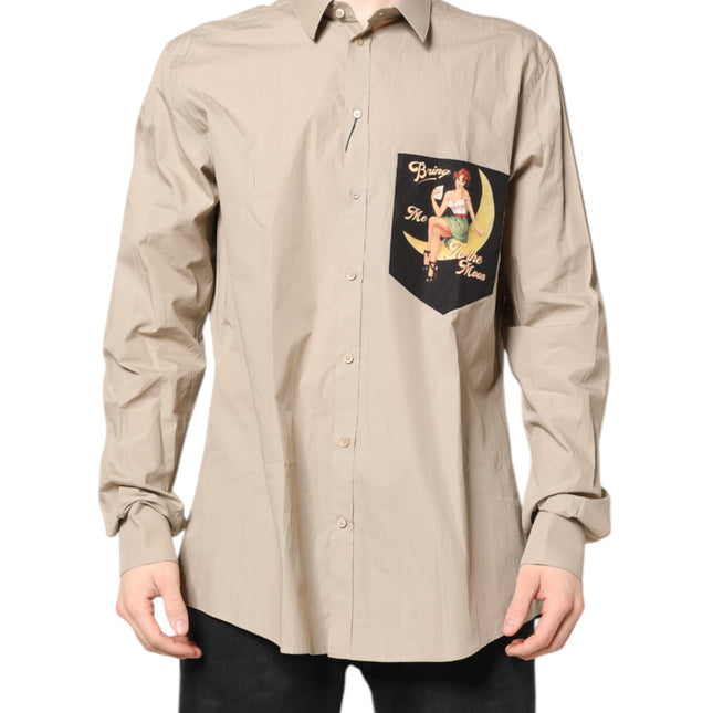 Dolce & Gabbana Beige Pin Up Print MARTINI Men Casual Shirt