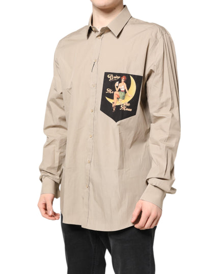 Dolce & Gabbana Beige Pin Up Print MARTINI Men Casual Shirt