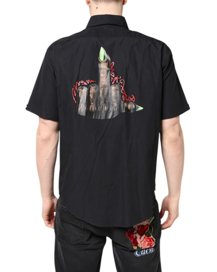 MSGM Black Printed Short Sleeves Collared Men Casual Shirt
