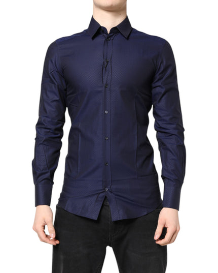 Dolce & Gabbana Blue GOLD Cotton Long Sleeves Men Dress Shirt