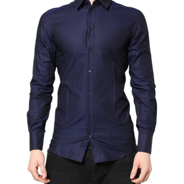 Dolce & Gabbana Blue GOLD Cotton Long Sleeves Men Dress Shirt