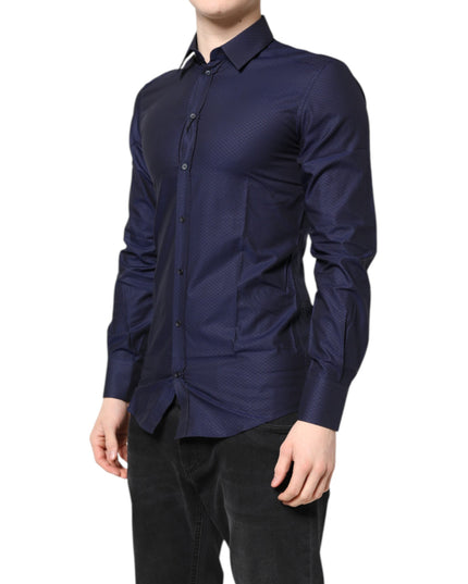 Dolce & Gabbana Blue GOLD Cotton Long Sleeves Men Dress Shirt