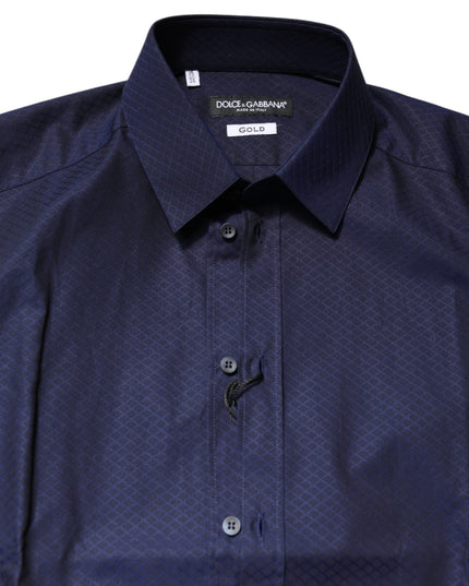Dolce & Gabbana Blue GOLD Cotton Long Sleeves Men Dress Shirt