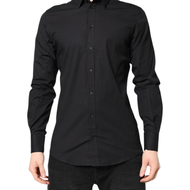Dolce & Gabbana Black GOLD Cotton Dress Formal Shirt