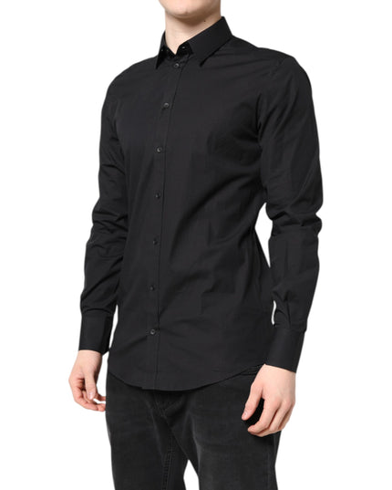 Dolce & Gabbana Black GOLD Cotton Dress Formal Shirt