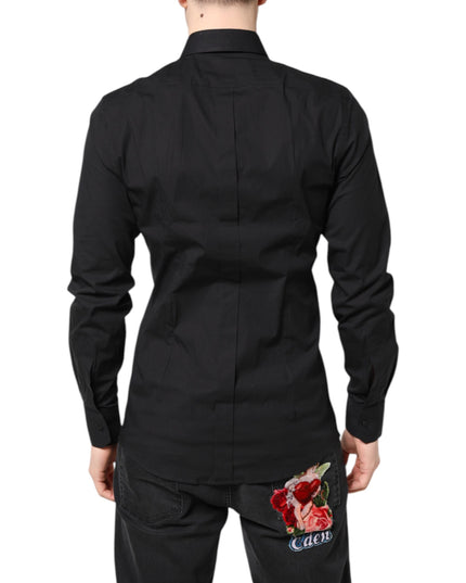 Dolce & Gabbana Black GOLD Cotton Dress Formal Shirt