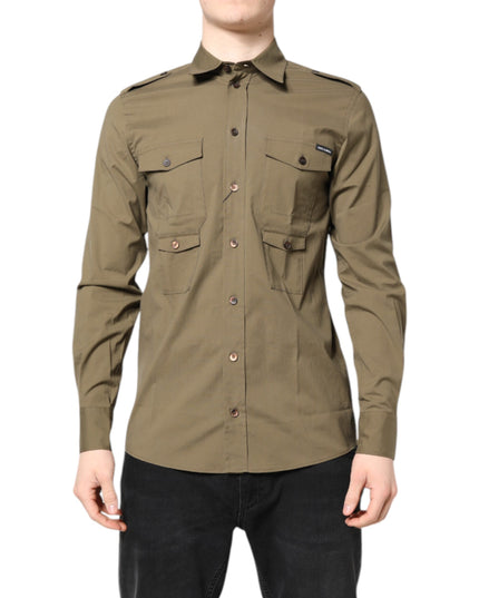Dolce & Gabbana Brown Cotton Stretch Casual Long Sleeves Shirt