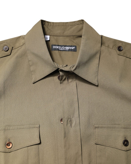 Dolce & Gabbana Brown Cotton Stretch Casual Long Sleeves Shirt