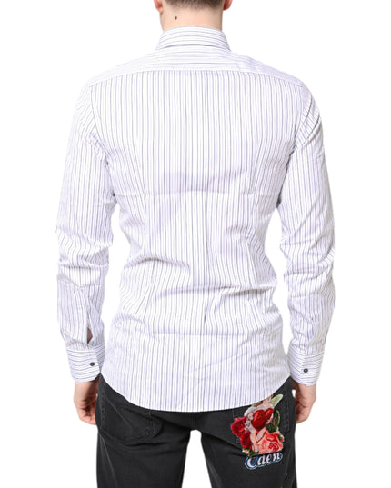 Dolce & Gabbana White Stripes GOLD Cotton Formal Shirt