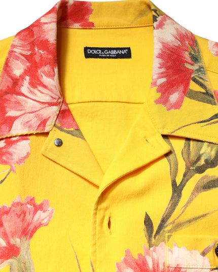 Dolce & Gabbana Yellow Floral Men Button Down Casual Shirt