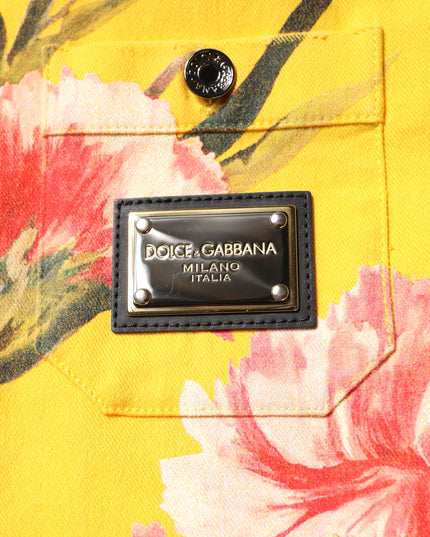 Dolce & Gabbana Yellow Floral Men Button Down Casual Shirt