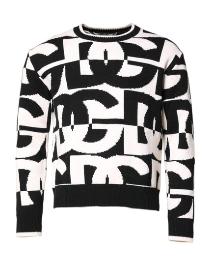 Dolce & Gabbana Black White Knit Logo Print Pullover Sweater