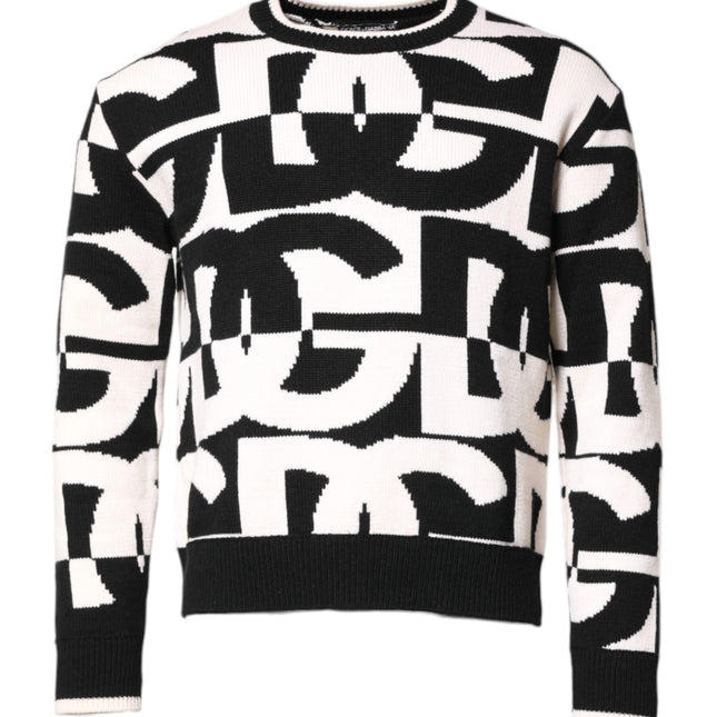 Dolce & Gabbana Black White Knit Logo Print Pullover Sweater