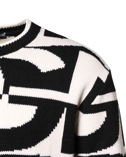 Dolce & Gabbana Black White Knit Logo Print Pullover Sweater