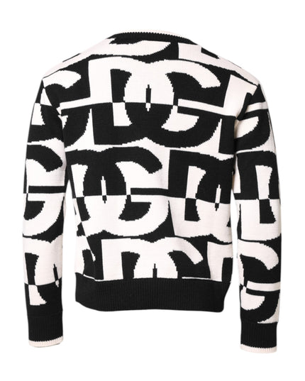 Dolce & Gabbana Black White Knit Logo Print Pullover Sweater
