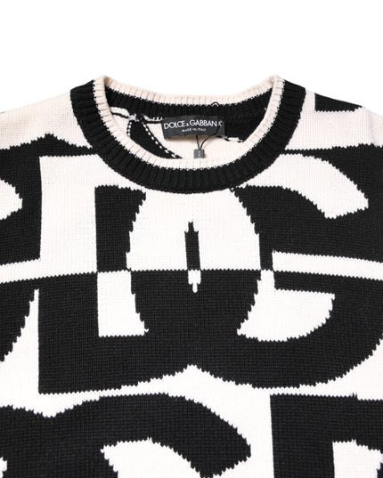 Dolce & Gabbana Black White Knit Logo Print Pullover Sweater