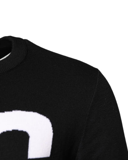 Dolce & Gabbana Black White Knit Logo Print Pullover Sweater