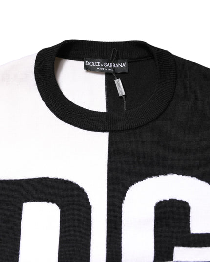 Dolce & Gabbana Black White Knit Logo Print Pullover Sweater