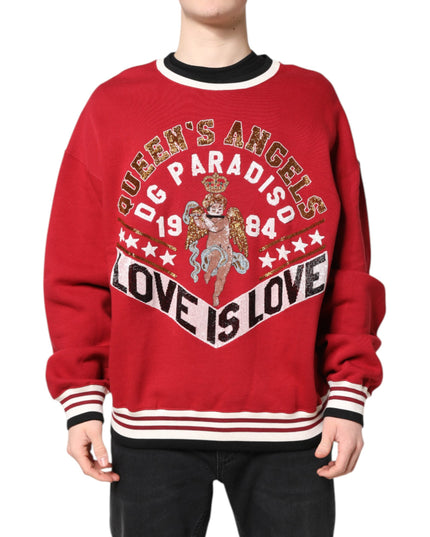 Dolce & Gabbana Red Sequin Knit Pullover Sweatshirt Sweater